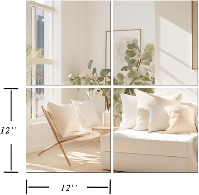Vlush Adhesive Mirror Tiles 12'' x 12'' x 4PCS Full Body Mirror Full Length & Wall Mounted Mirrors Tiles Decorative for Home Gym, Door, Bedroom & Bathroom