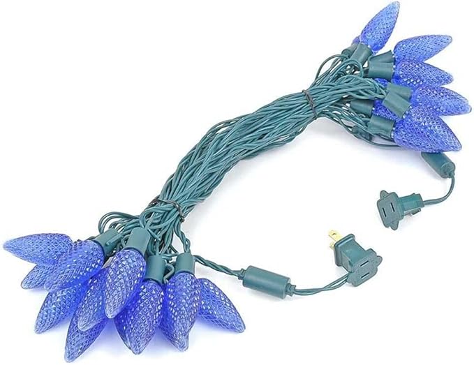 Novelty Lights 25 Feet 25 Light C9 Diamond Faceted LED String Lights, Blue, Pre-Lamped Holiday Lights on Green Wire, UL Listed Indoor/Outdoor, Connectable End-to-End