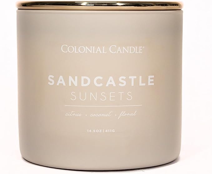 Colonial Candle Sandcastle Sunset Scented Jar Candle, Pop of Color Collection, 3 Wick, Green, 14.5 oz - Up to 60 Hours Burn