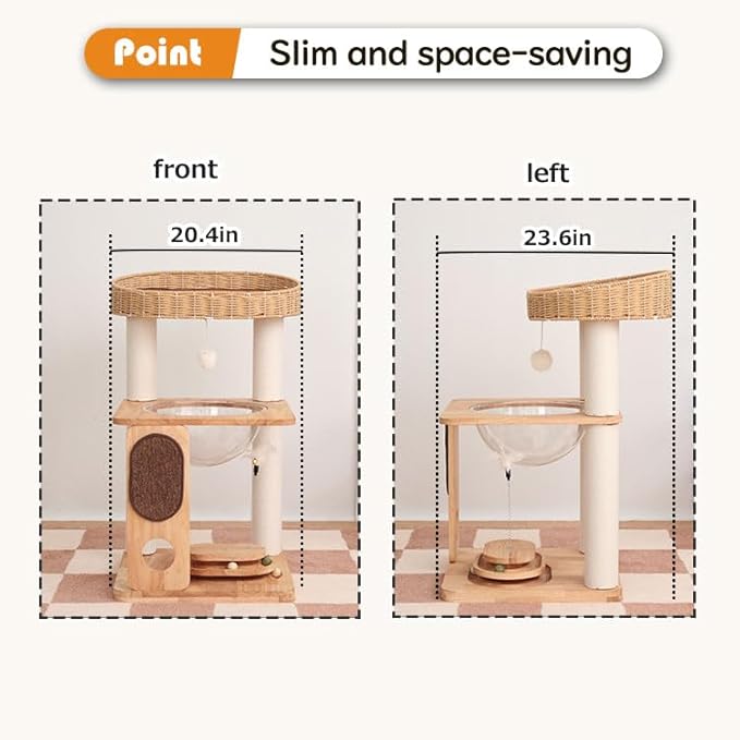 Wood Cat Tree for Large Cats, Modern Cat Tree Tower with Wide Shelves Cotton Scratching Posts, Super Sturdy Base, Cozy Perches, and Interactive Toys for Indoor Kittens 31-Inch