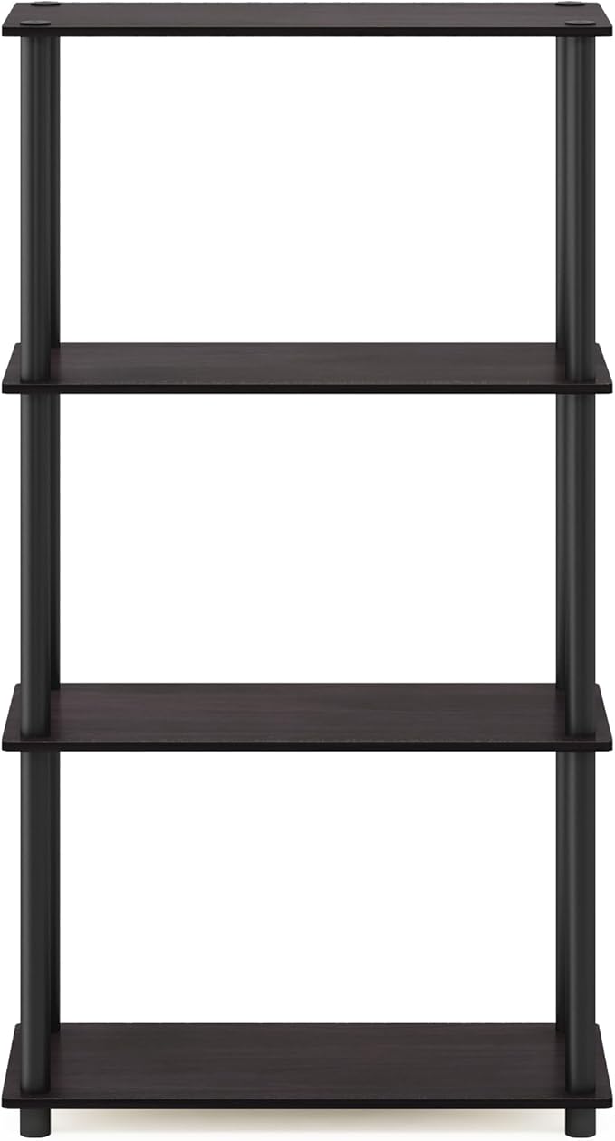 Furinno Turn-N-Tube 4-Tier Multipurpose Shelf Display Rack, Round Tubes, Dark Walnut