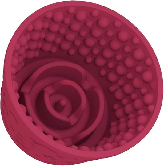 Dog Lick Bowl, Anxiety Relief Silicone Slow Feeder Treat Dispenser, Anti-chocking Pet Dish, Non-Slip Licking Bowl Interactive Entertainment Dog Puzzle Toy for Small & Medium-Dark Red