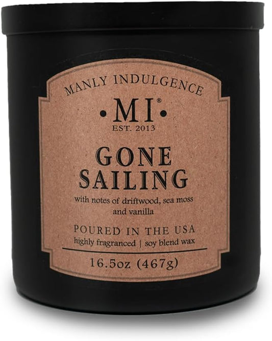 Manly Indulgence Gone Sailing Scented Candles for Men, 2 Wick, 16.5 oz, Premium Soy Blend Wax, 60H Burn, Candles for Home Scented - Made in The USA