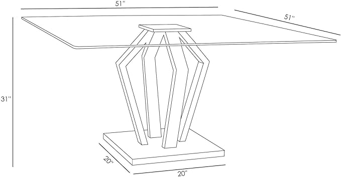 ZURI Modern Aiden 51" Square Glass Dining Table with Brushes Stainless Steel Base