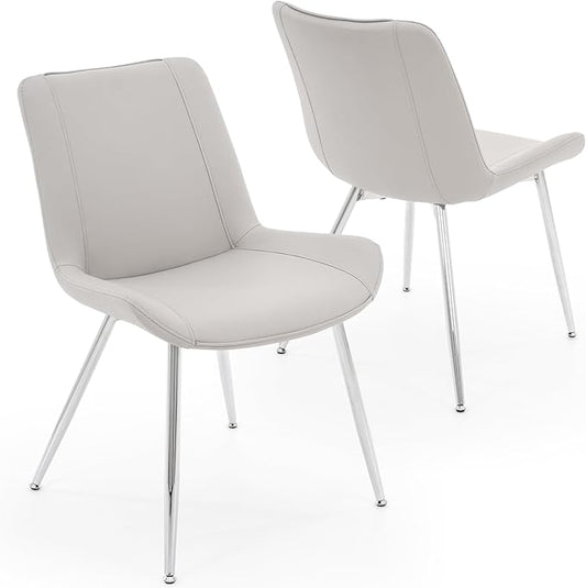 Brage Living Dining Chairs Set of 2, PU Leather Modern Armless Kitchen Dining Room Chairs, Upholstered Accent Side Chairs with Metal Legs (Light Gray)