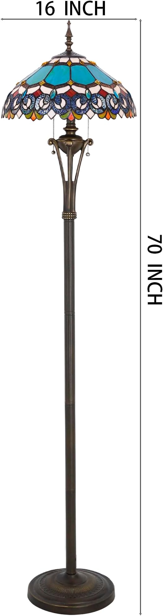 Tiffany Floor Lamp Blue Stained Glass Jewelry Baroque Standing Reading Light 16X16X70 Inches Antique Pole Corner Lamp Decor Bedroom Office Living Room