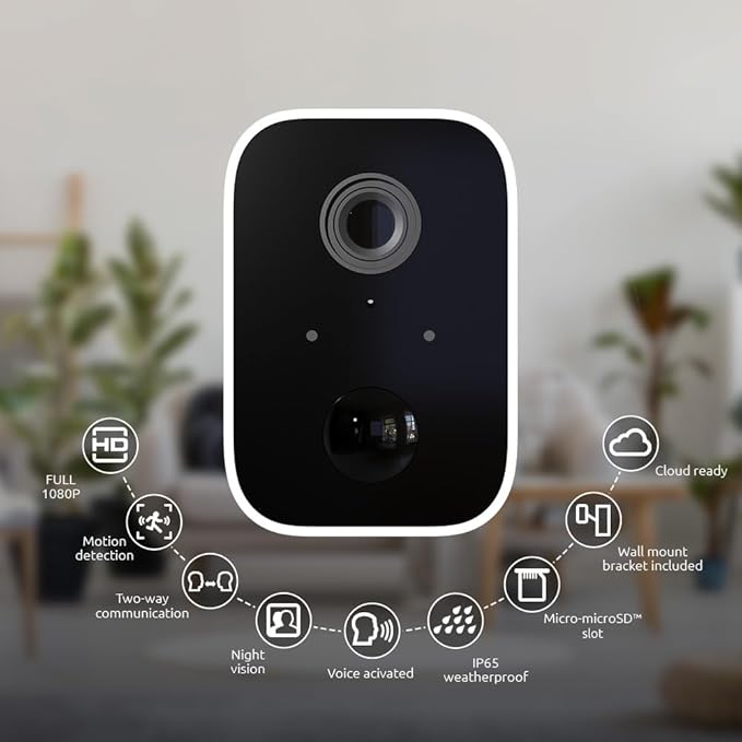 Nexxt Wireless Security Camera for Outdoor or Indoor, Built-In Battery, Weatherproof Home Camera 1080P HD Live Video, Motion Detection, Two-Way Audio, Night Vision, Alexa, Google, Camaras De Seguridad
