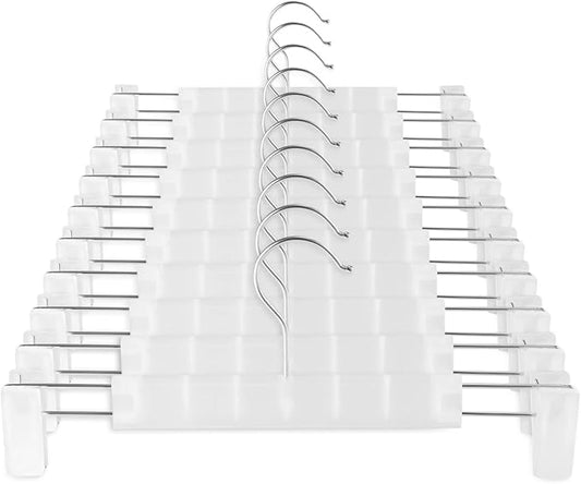 Clothes Pants Hangers, Space-Saving Skirt Holders with 360 ° Swivel Hooks, Adjustable Clips, Trouser Hangers, Clothes Coat Garment Jeans Hangers (10 Pack, Transparent)