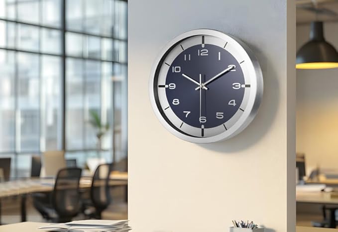 Silent Wall Clock Decorative,Analog Stainless Steel Wall Clock Battery Operated