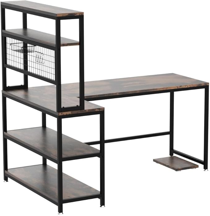 Tribesigns 55" L-Shape Computer Desk with Hutch and Wireless Charging, Office Desk Study Table Writing Desk Workstation with 5 Shelves and Movable CPU Stand for Home Office (Brown)