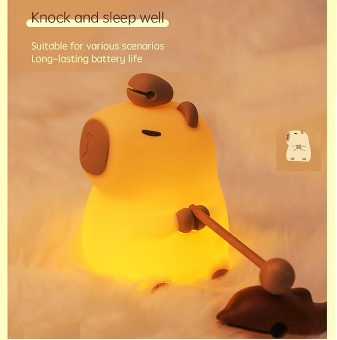 Capibara Night Light for Adults Kids,Cute Silicone Dimmable Animal Nightlight with 7 Colors,Rechargeable Bedside Touch Lamp for Christmas Gifts Toddler Baby Kids Kawaii Room Decor