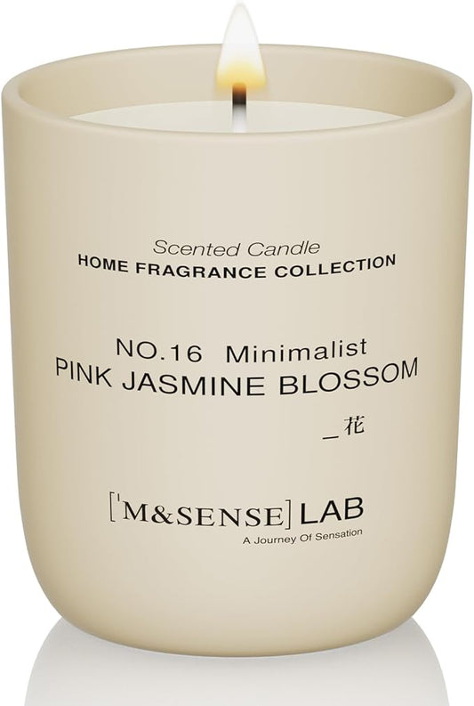 M&SENSE Natural Soy Candle| Pink Jasmine Blossom | 5.3 oz | Minimalist Christmas Scented Candle for Relaxation, Gifting, Home Décor | for Bedroom, Office, Party Small
