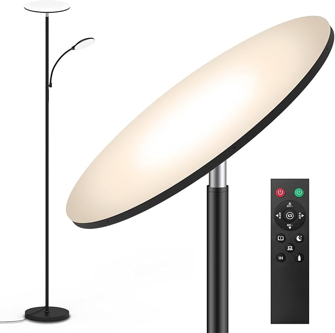 Floor Lamps for Living Room, 44W/4500LM Super Bright 2 in 1 LED Floor Lamp with Remote, Stepless Dimmable, 69" Tall Standing Floor Lamp with Bendable Reading Light for Bedroom Office
