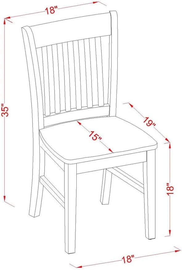 East West Furniture NFC-LWH-W Norfolk Dining Room Chairs - Slat Back Solid Wood Seat Chairs, Set of 2, Linen White
