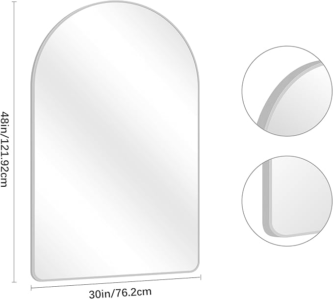 Arched Bathroom Mirror, 30"x48" Silver Arched Mirror for Bathroom, Wall Mounted Mirror, Silver Vanity Wall Mirror w/Metal Frame for Bedroom, Entryway, Living Room, Hanging or Leaning Against