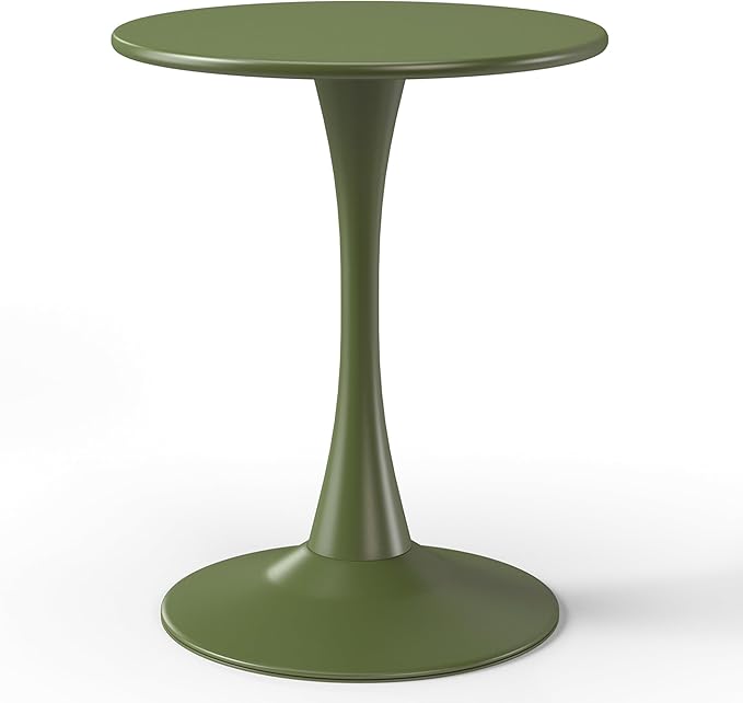 Costaelm Small Dining Table, Round PP Outdoor Table, Weather Resistant Balcony Table for Outside Poolside Deck Lawn Garden Backyard, Olive Green
