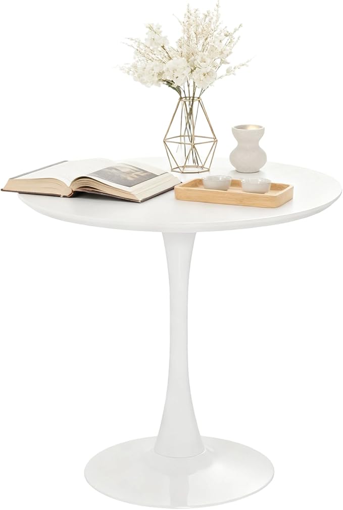 ERGOMASTER 32 Inches Round Dining Table, Modern Tulip Kitchen Table for 2 to 4 Person, Metal Round Pedestal Table for Apartment, Small Space, Cafe (White)