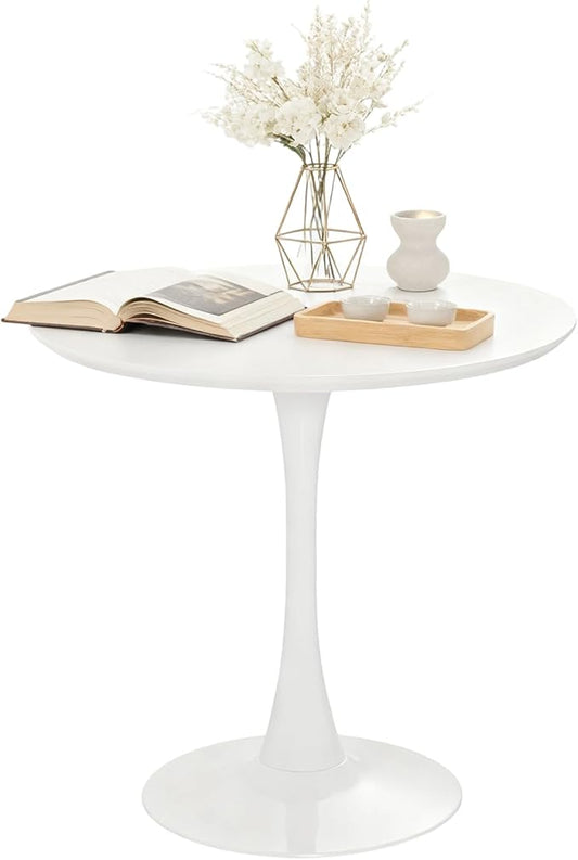 ERGOMASTER 32 Inches Round Dining Table, Modern Tulip Kitchen Table for 2 to 4 Person, Metal Round Pedestal Table for Apartment, Small Space, Cafe (White)
