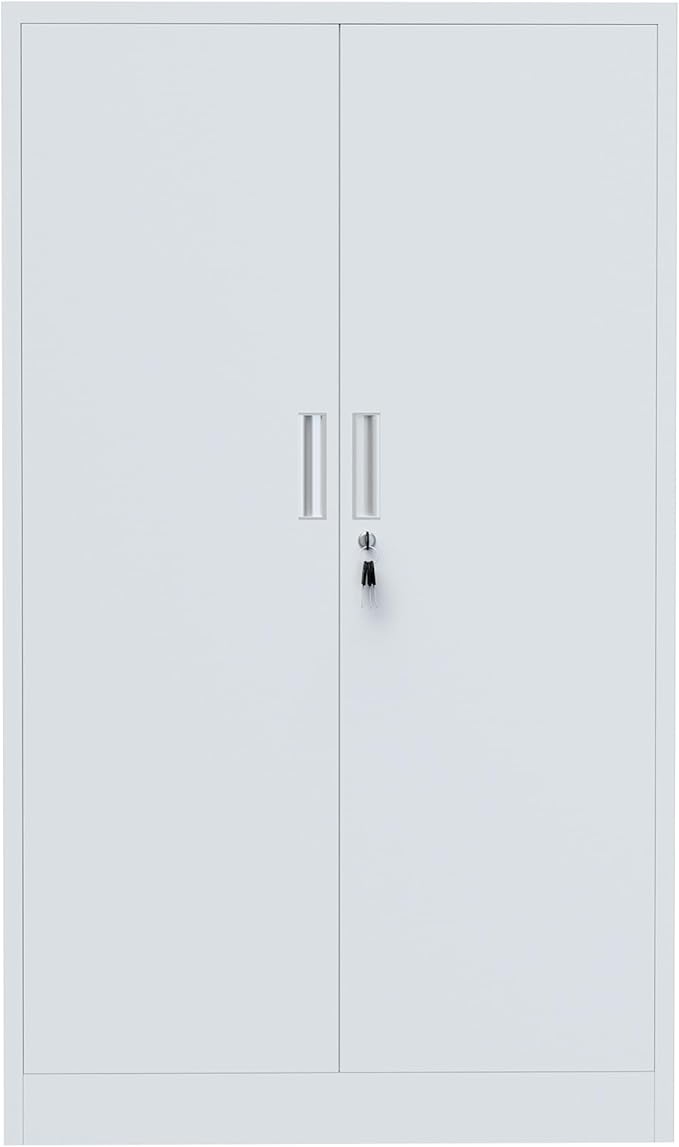 Metal Storage Cabinet with Locking Doors and Adjustable Shelves, 53.5-Inch Tall Lockable Storage Cabinets for Home Office Garage Kitchen Pantry (White)