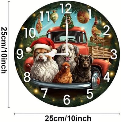Christmas Dogs Chicken Truck Wall Clock Large Silent Non-Ticking Battery Operated Modern Clocks for Living Room Decor/Bedroom/Office (10x10 in)