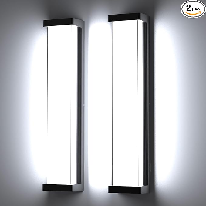 Sytmhoe 23.6in Outdoor Wall Lights 2Packs,10%-100% Dimming LED Modern Patio Wall Light Fixture, Black Exterior Sconce for Garage Courtyard Commercial House(6000K)