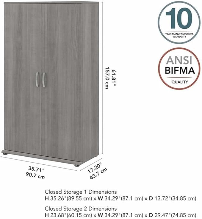 Bush Business Furniture Universal Tall Storage Cabinet with Doors and Shelves in Platinum Gray | Large Storage Unit for Home Office or Commercial Space