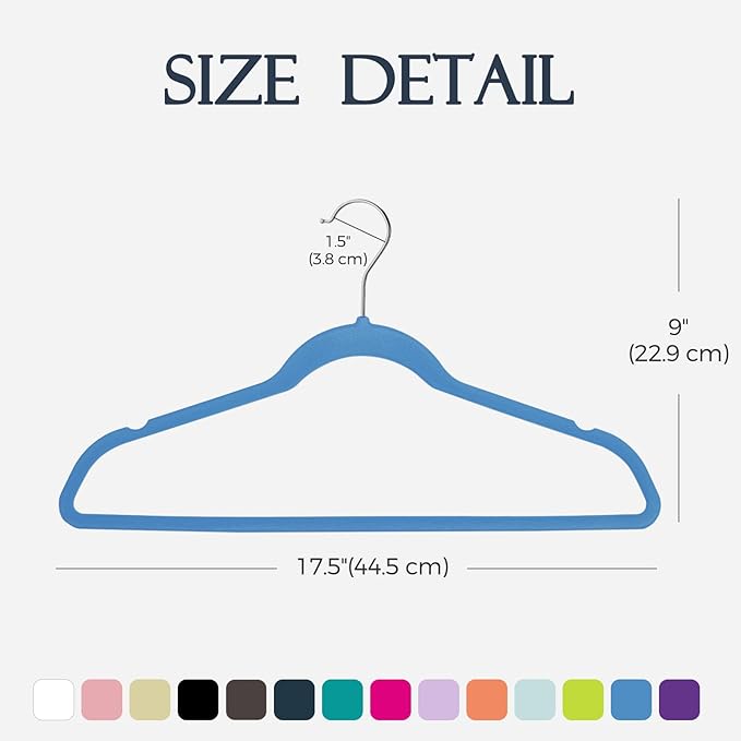 HOUSE DAY Tranquil Blue Velvet Hangers 60 Pack, Non Slip Clothes Felt Hanger Heavy Duty for Coat, Premium Slim Space Saving Suit Hangers for Closet Organizer, 360° Rotating Silver Hook