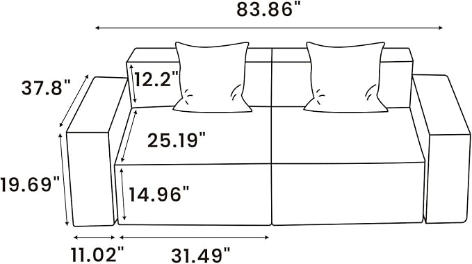 POVISON 83" Modular Sectional Sofa for Living Room Modern Large Sectional Couches Velvet Loveseat Oversized Deep Seat Sofa Set 2 Seater Big Comfy Cloud Couch for House Office