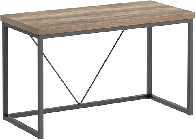 FOLUBAN Modern Home Office Desk, Rustic Wood and Metal Computer Desk, Industrial Study Writing Gaming Table Workstation, Vintage Laptop PC Desk, Oak 47 Inch