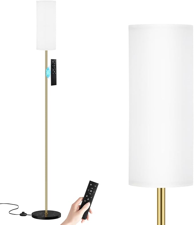 Ambimall 64'' Floor Lamps for Living Room with Remote Control and Stepless Dimmable Colors Temperature & Brightness, Gold Standing Lamp with Black Marble Base