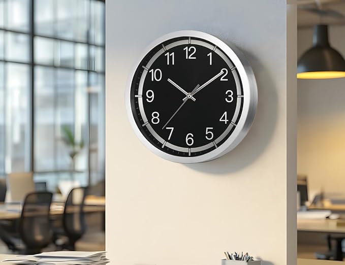 Silent Wall Clock Battery Operated,Modern Metal Wall Clock Decorative for Living Room/Kitchen/Home/Office/School,12 inch
