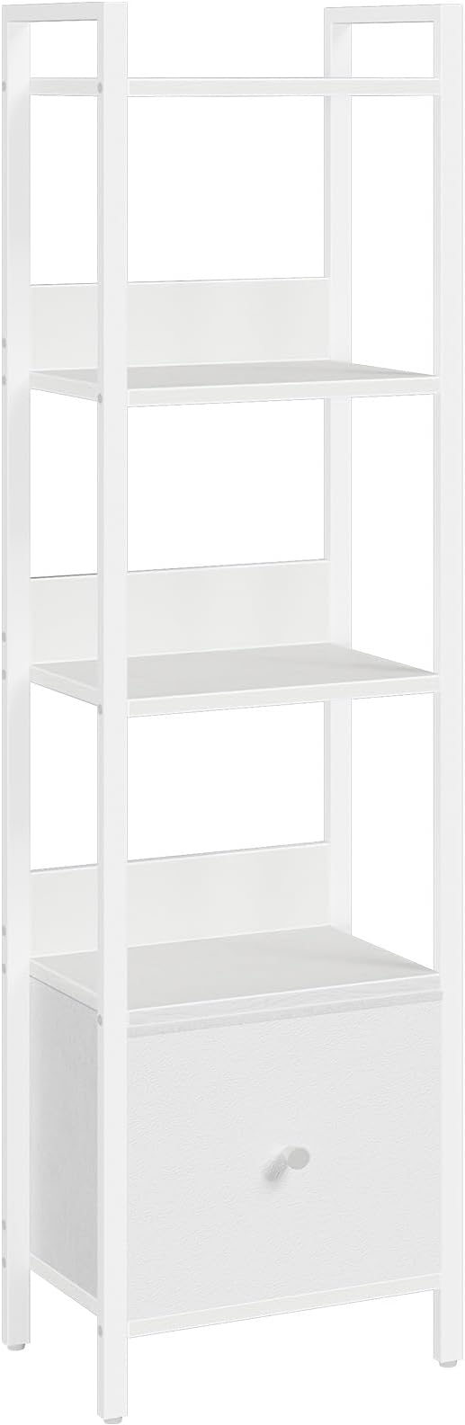 Bookshelf, 5-Tier Bookcase with Drawer, Small Book Shelf for Small Space, Storage Shelf Organizer, for Living Room, Bedroom, Study, Kitchen, White BKWT55101