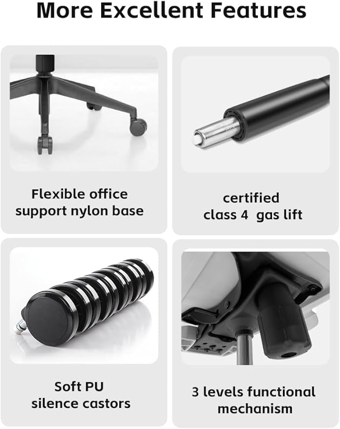 Mesh Office Chair – Ergonomic Office Chair with Lumbar Support, 3D Adjustable Headrest & Sliding Soft Seat Cushion – Holds Up to 270lbs (Black)