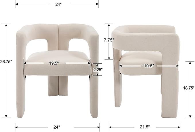 Modern Dining Chairs Set of 2, Upholstered Side Chairs Linen Fabric Guest Chairs with Barrel Backrest Armchair for Dining Room Living Room, Beige