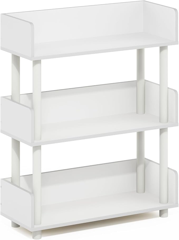 Furinno Turn-N-Tube 3-Tier Display Shelf, Storage Shelves, Book Shelf, Open Shelves with Rounded Corner Top Edges, for Organization and Storage, Living Room, Home Office, White