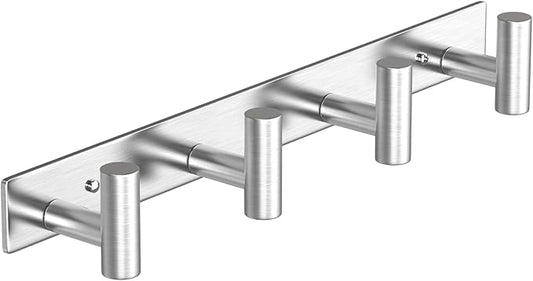 VAEHOLD 1PACK Hat and Coat Wall Mount Rack - 4 Hooks for Robes, Bags, Keys, and Towels - Bathroom Towel Hanger Organizer -Silvery