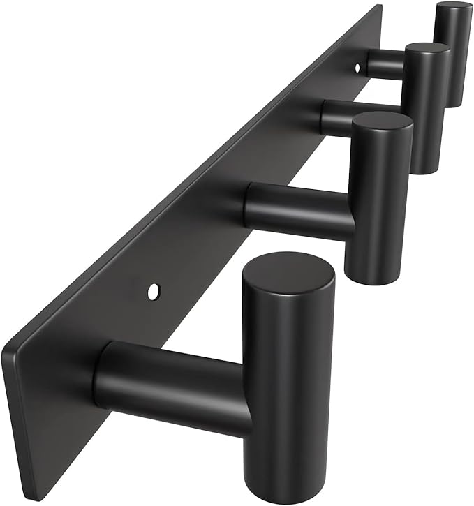 VAEHOLD Hat and Coat Wall Mount Rack - 4 Hooks for Robes, Bags, Keys, and Towels - Bathroom Towel Hanger Organizer -Black