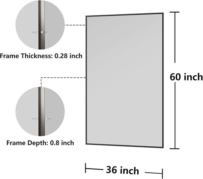 Bathroom Mirror 36x60 Matte Black Rectangle Bathroom Wall Mirror for Over Sink, Modern Large Vanity Mirror, HD Tempered Glass, Anti-Rust Aluminum Alloy Frame, for Living Room, Bedroom, Entryway