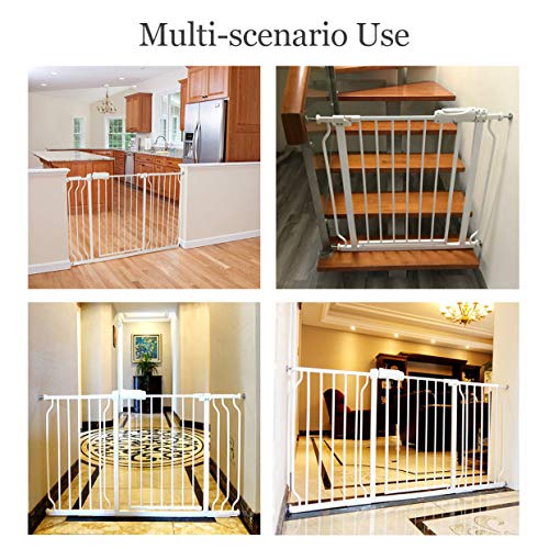 ALLAIBB Extra Wide Pressure Mount Baby Gate Auto Close White Metal Child Dog Pet Safety Gates with Walk Through for Stairs,Doorways,Kitchen and Living Room(33.86-38.58"/86-98cm)