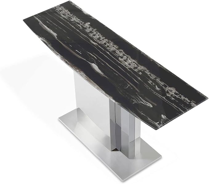 ZURI Furniture Modern Tulare Console Table with Marble Top and Polished Stainless Steel Base