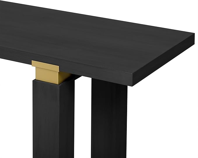 63" Modern Minimalist Console Table with Storage Shelf, Solid Wood Industrial Entryway Sofa Table with Metal Accents for Living Room, Hallway (Black)