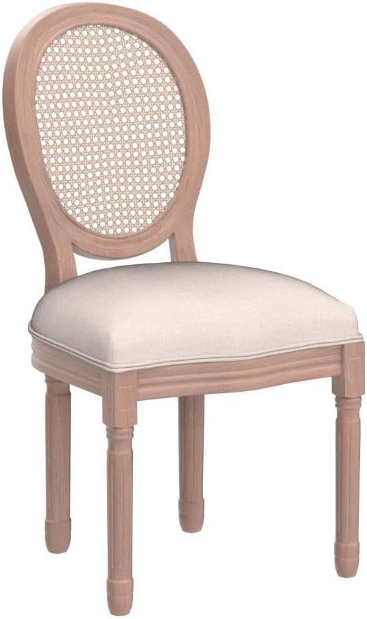 Nrizc French Country Dining Chair Set of 2, Vintage Chic, Upholstered and Carved Wooden Frames, Beige Linen Fabric, Lightweight and Sturdy, Ideal for Dining Room, Kitchen, Living Room, Bedroom