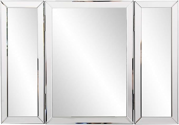 Howard Elliott Tripoli Trifold Vanity Mirror 3 Way TableTop Bedrooms, Bathroom, Makeup Portable Cosmetic & Makeup Mirror with Beveled Edges Tri-fold Mirror, 31 Inch x 21 Inch