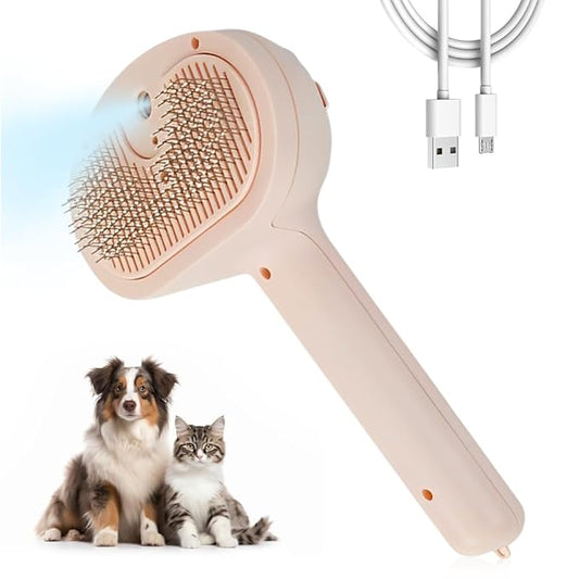 Pet Steam Brush for Dog and Cat, 2025 New 3 in 1 Steam Grooming Brush for Shedding and Hair Removal, Self Cleaning Spray Comb with Mist, Pet Spray Hair Removal Comb for Long Haired Pets (Pink)