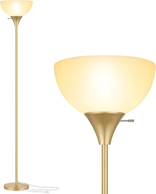 Floor Lamp, LED Standing Lamps with White Plastic Shade, Corner Floor Lights for Living Room Bedroom, Rotary Switch, Bulb not Included, Gold