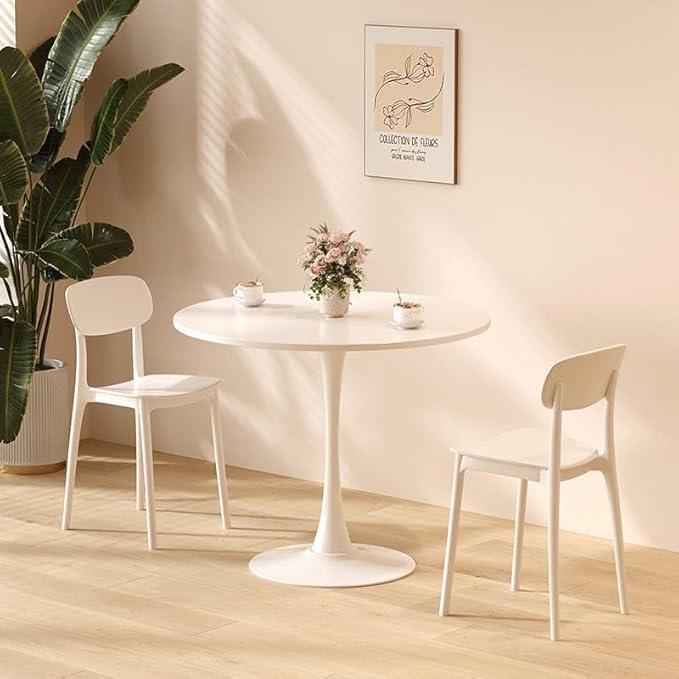 24" Tulip Table for 2-3 Persons Modern Round Dining Table, Mid-Century Dining Room Wooden MDF Circle Top Small for Kitchen Living Room Leisure Area(White, 23.6")