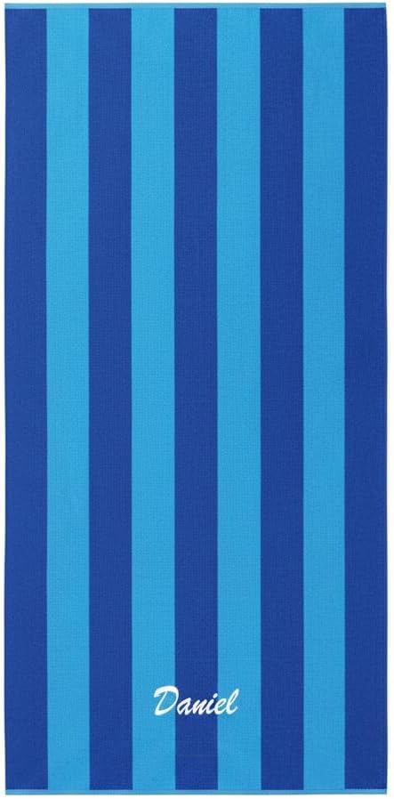 Kaufman - Personalized Velour Beach and Pool Towel 100% Cotton 30in X 60in Solid Color Bath Towel Embroidered (Blue/Turquoise)