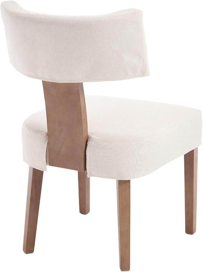 Linen Dining Chairs Set of 4 with Seat Covers, Modern Dining Chairs with Wood Legs, Farmhouse Fabric Upholstered Dining Room Kitchen Side Chairs, Beige