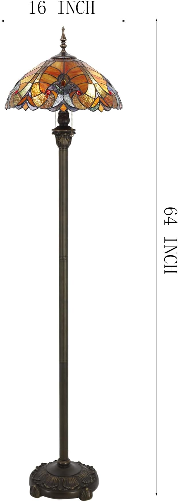 WERFACTORY Tiffany Floor Lamp Red Brown Liaison Stained Glass Standing Reading Light 16X16X64 Inches Antique Pole Corner Lamp Decor Bedroom Living Room Home Office S160R Series