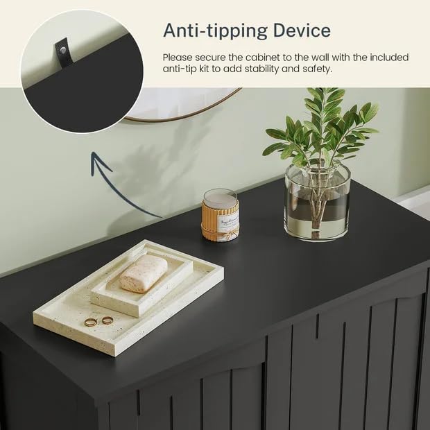 Iwell Bathroom Cabinet, Bathroom Storage Cabinet with 2 Doors & 3 Shelves, 3 Heights Available, for Living Room, Entryway, Kitchen, Home Office, Black